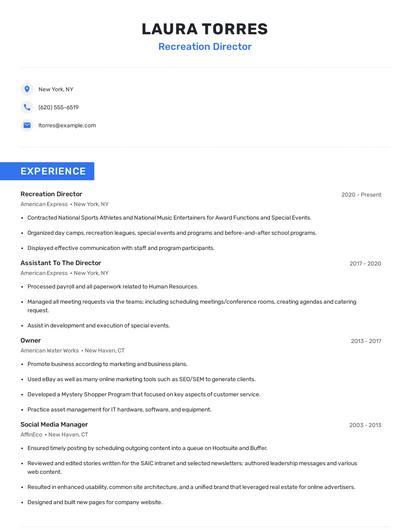 Recreation Director Resume