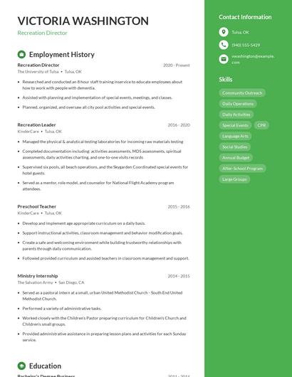 Recreation Director Resume