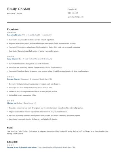 Recreation Director Resume