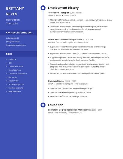 Recreation Therapist Resume