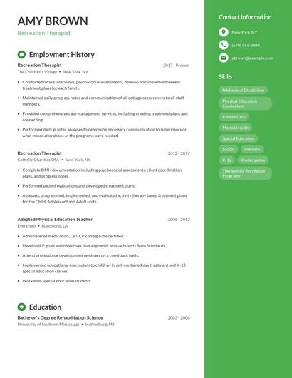 Recreation Therapist Resume