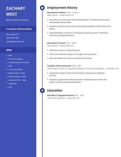 Recreation Worker Resume