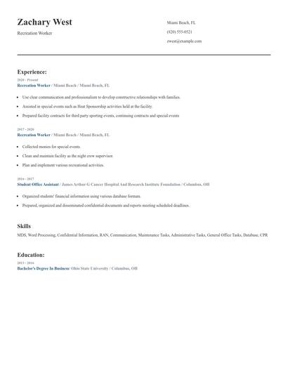 Recreation Worker Resume
