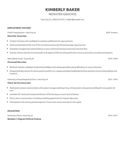 Recruiter Associate Resume