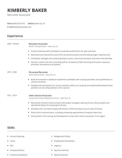 Recruiter Associate Resume