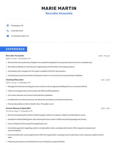 Recruiter Associate Resume