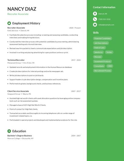 Recruiter Associate Resume