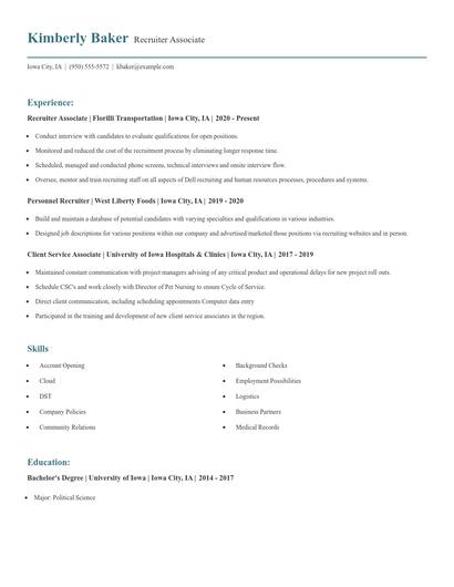 Recruiter Associate Resume