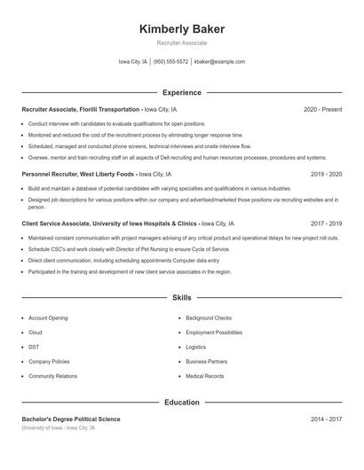 Recruiter Associate Resume