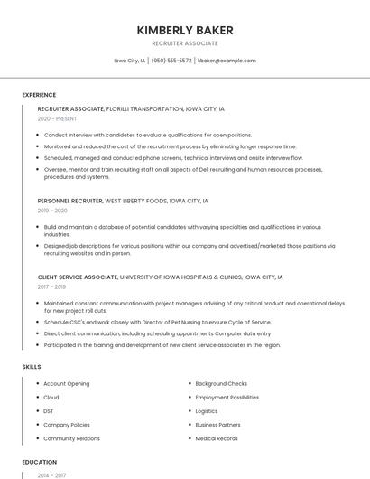 Recruiter Associate Resume