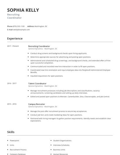 Recruiting Coordinator Resume