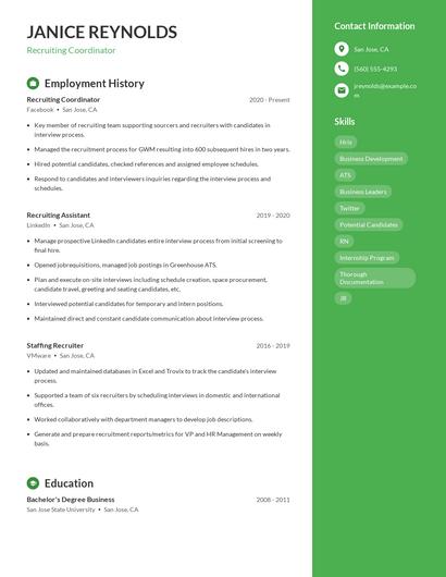 Recruiting Coordinator Resume