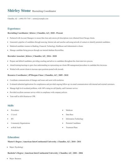 Recruiting Coordinator Resume