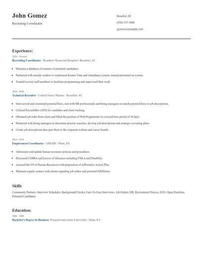 Recruiting Coordinator Resume
