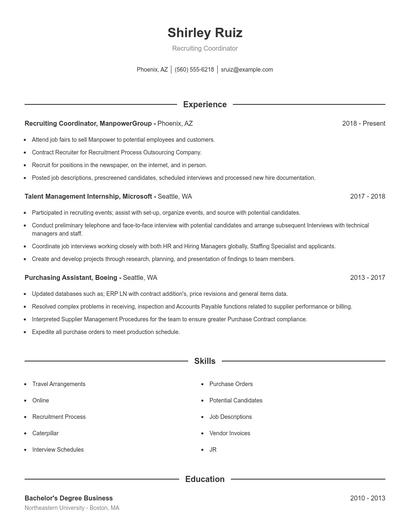 Recruiting Coordinator Resume