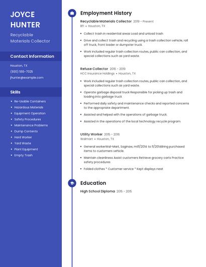 Recyclable Materials Collector Resume