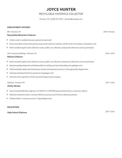 Recyclable Materials Collector Resume