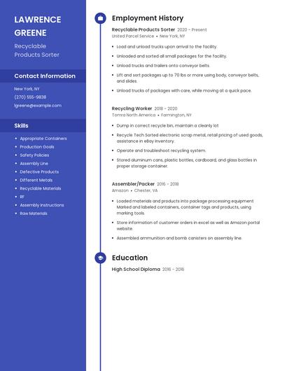 Recyclable Products Sorter Resume