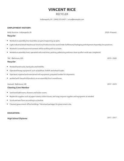 Recycler Resume