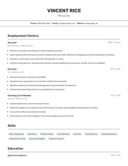 Recycler Resume