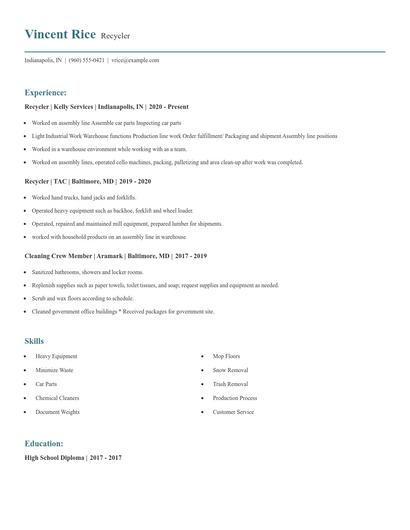 Recycler Resume