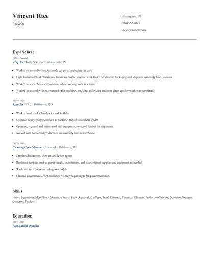 Recycler Resume