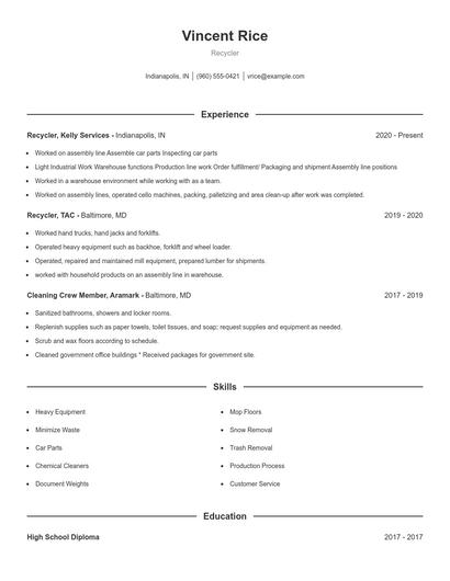 Recycler Resume