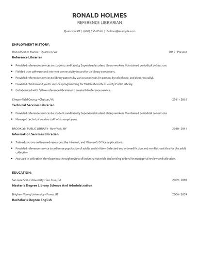 Reference Librarian Resume
