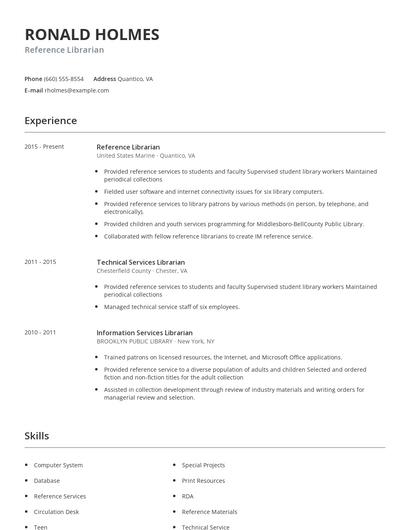 Reference Librarian Resume