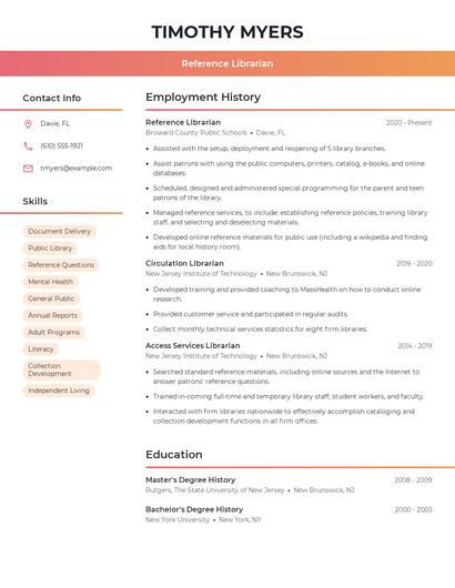Reference Librarian Resume