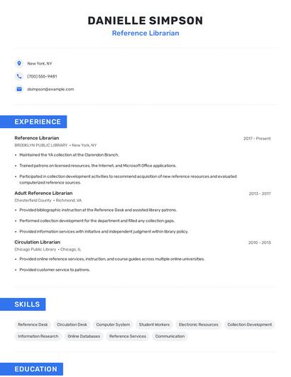 Reference Librarian Resume