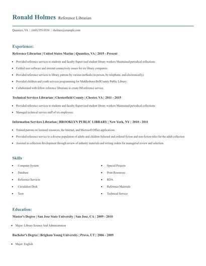 Reference Librarian Resume