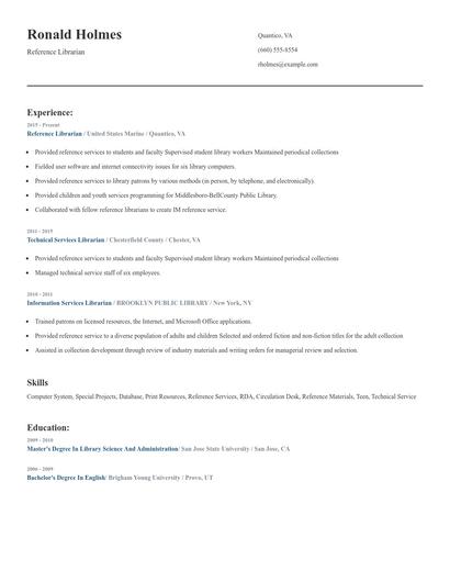 Reference Librarian Resume