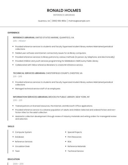 Reference Librarian Resume