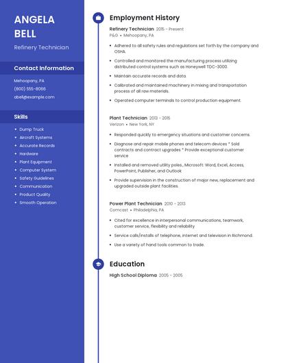 Refinery Technician Resume