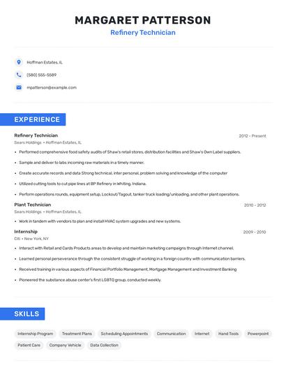 Refinery Technician Resume