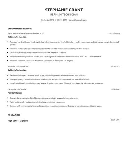 Refinish Technician Resume