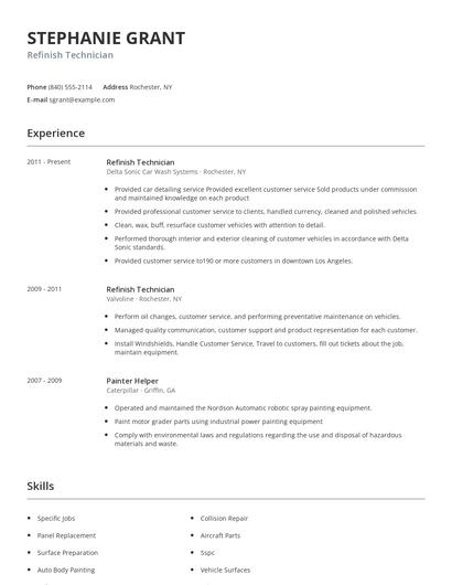 Refinish Technician Resume
