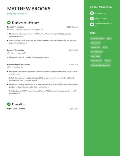 Refinish Technician Resume