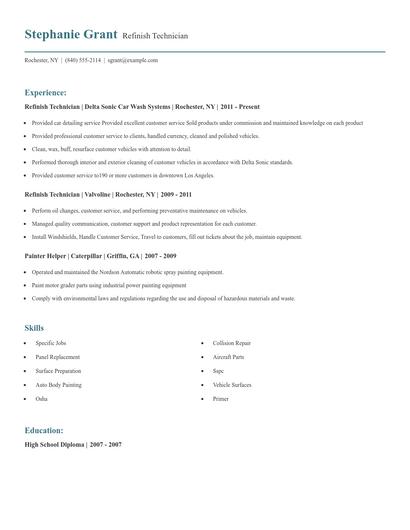Refinish Technician Resume