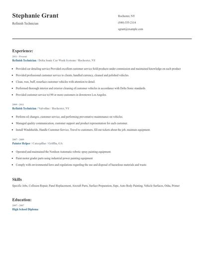 Refinish Technician Resume