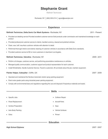 Refinish Technician Resume