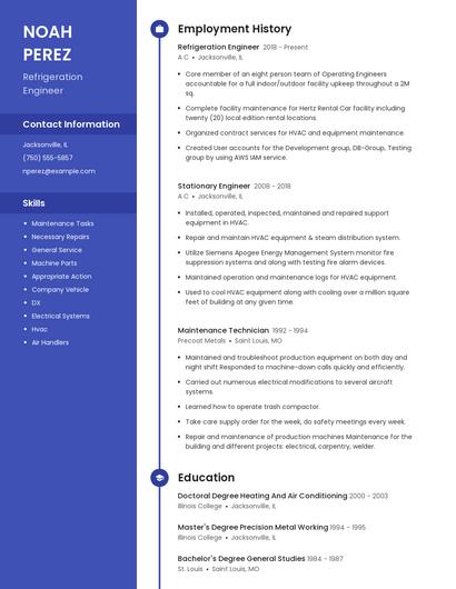 Refrigeration Engineer Resume