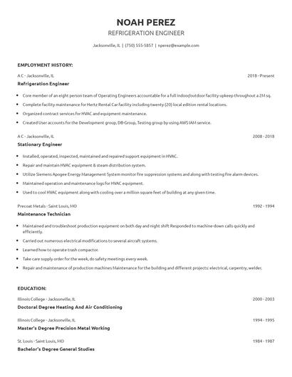 Refrigeration Engineer Resume