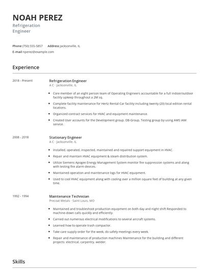 Refrigeration Engineer Resume