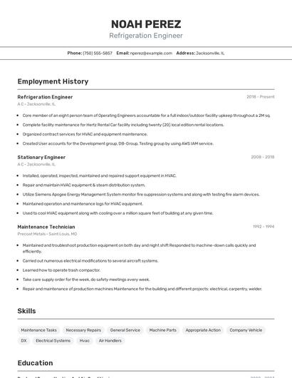 Refrigeration Engineer Resume