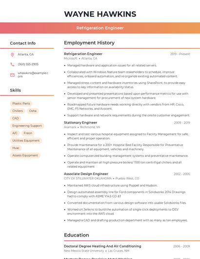 Refrigeration Engineer Resume