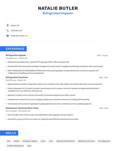 Refrigeration Engineer Resume