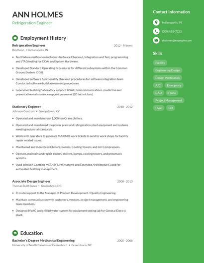 Refrigeration Engineer Resume