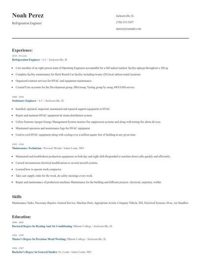 Refrigeration Engineer Resume